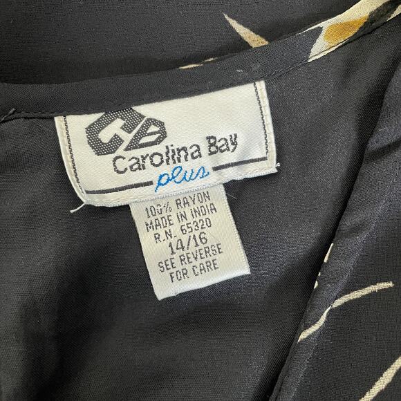 Sleeveless Midi Dress Plus Size 14 16 Black Tan Tropical Palm Sleevless Casual - Picture 12 of 16